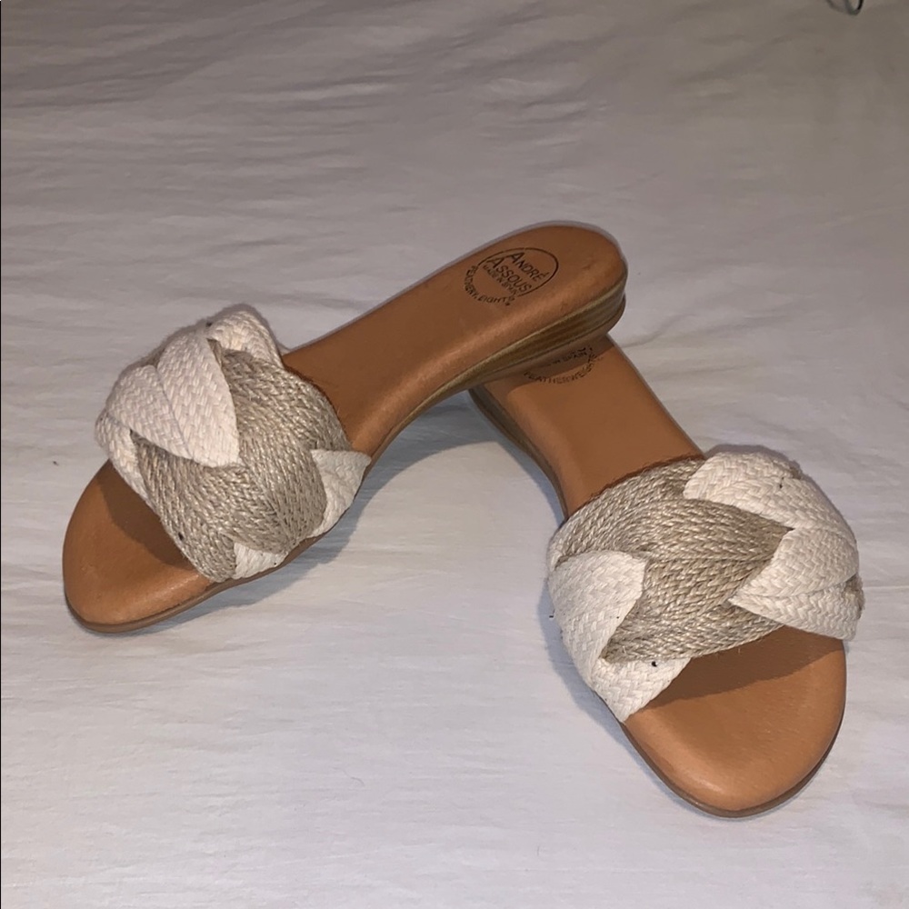 Andre Assous Cream and Beige Braided Slide Sandals